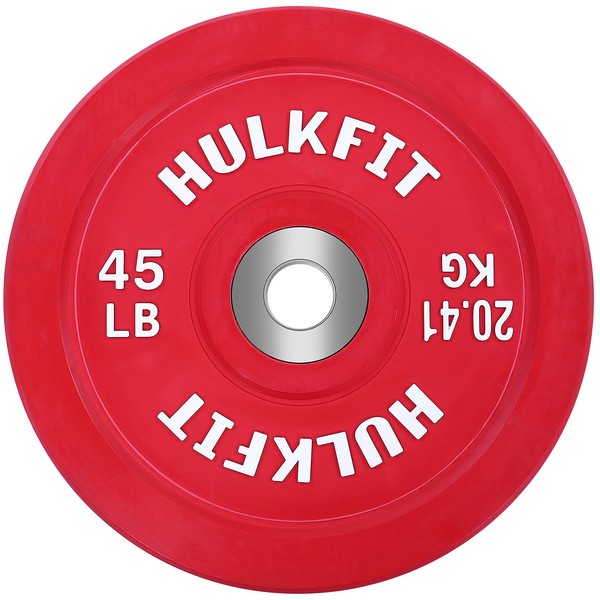 HulkFit Olympic 2-Inch Rubber Bumper Plate with Stainless Steel Insert, Red, 45lb, SINGLE