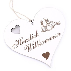Herzlich Willkommen Sign, Garlic Three Toes, Decorative Heart, Wooden Welcome Sign, Door Sign, Door Decoration