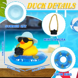 Cow-boy Rubber Duck Car Ornaments Squeaky Yellow Duck Car Dashboard Decorations Party Favors Ducky with Mini Camera Sunglasses Hat,Blue Swim Ring