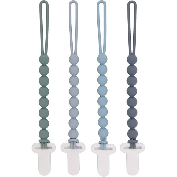 4-Pack Silicone Pacifier Clips with One-Piece Beads for Baby Boys