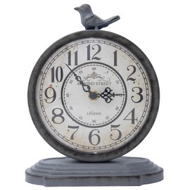 HZDHCLH Vintage Table Clock 23cm Silent Non Ticking Artistic Bird Mantel Clock Suitable For Home Office Decoration(dark gray)