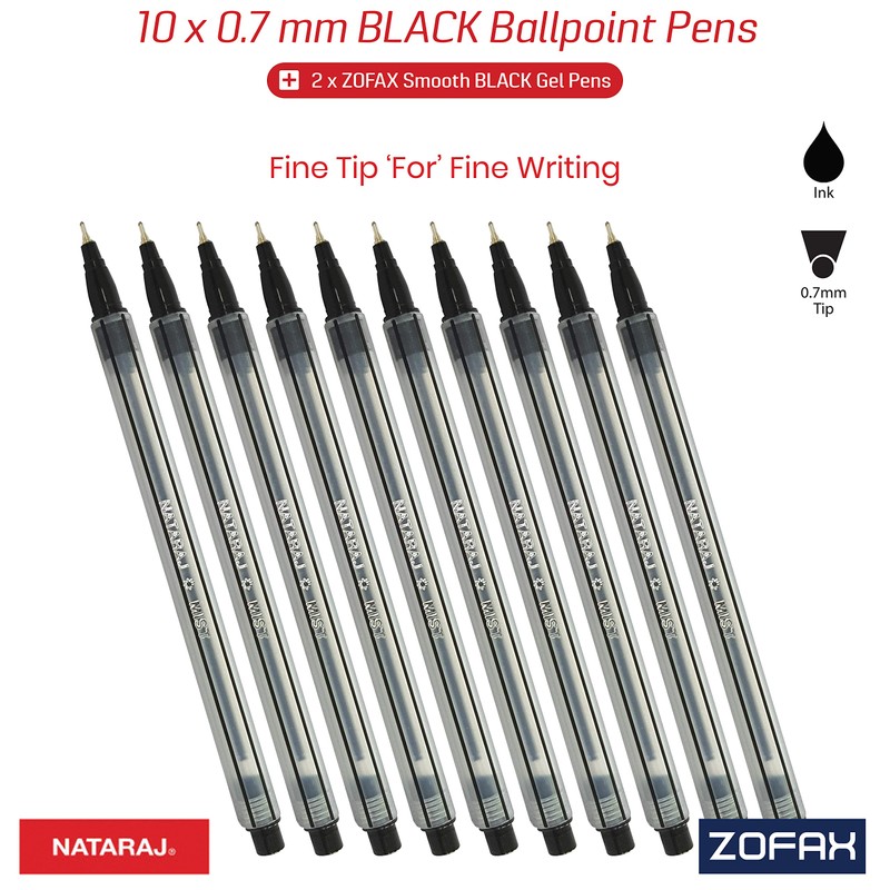 NATARAJ Mist Fine Tip Soft Smooth Ballpoint Pens (10 x