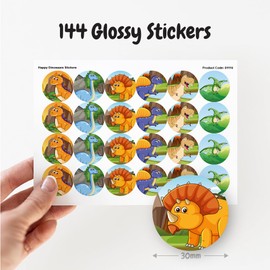 Dinosaur Stickers for Children - 144 Colourful Cute Dino Stickers, Reward Stickers, Bravery, Crafts, Party Bags, 30mm