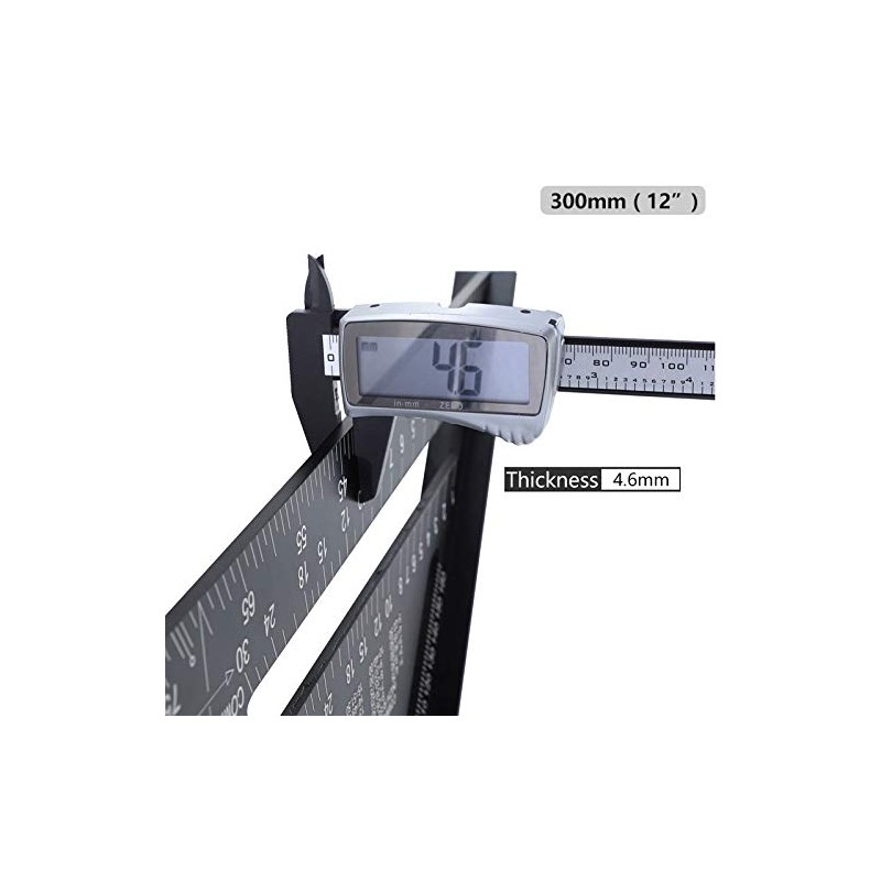 TOOLSTAR Triangle Ruler 12 Inch Aluminum Alloy Triangle Ruler Protractor