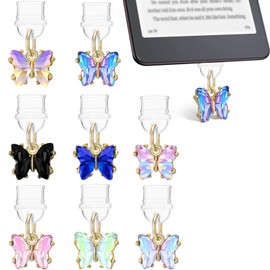 Mity rain Mity rain 8PCS Charms for Kindle, Butterfly Dust Plug Charm Compatible with Kindle with Type C Charging Port, Gift for Book Lover Readers Men Women Teachers Students, Accessories for Kindle