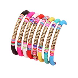 KIFEDSLJ Surfer Clay Bead Bracelets Elastic Colorful Polymer Beaded Stackable Stretch Bracelet Bohemia Aesthetic Summer Beach Jewelry for Women-8pcs