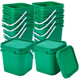 Suzile 2.2 Gallon Square Bucket with Lid Food Grade Plastic Bucket 10L Utility Industrial Pail with Handle Container for Food Oil Tub Water Fishing Paint House Cleaning Car Washing(Green,10pcs)