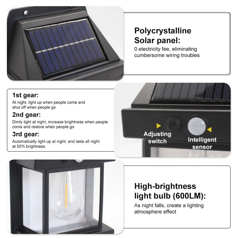 OUGETHER Solar Wall Lights Outdoor, Wireless Dusk to Dawn Porch