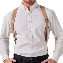 LazarsSpace 2 Clips Men's Suspenders X-Back Clip-On Elastic Braces for Formal and Casual Wear (Beige)