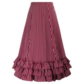 Belle Poque Womens Gothic Lolita Skirt Plus Size Steampunk Victorian Retro Pleated Ruffle Long Skirt(Wine & White,3XL)