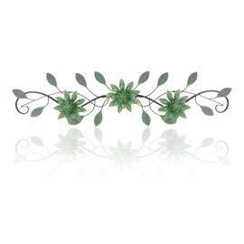 KHJCXS Metal Wall Art Modern Minimalist Metal Flowers Wall Decor Horizontal Wall Art Iron Artwork,for Over Door,Bedroom,Living Room,Kitchen,Office Scroll Wall Decor(Green)