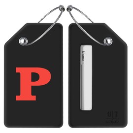 Gostwo 2 Pack Silicone Luggage Tags for Suitcases, 26 Initial Letter Baggage Labels Handbag School Bag Suitcase Instrument Tag with Stainless Steel Loop(Black & White) (Letter P)