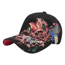FSSTUD Butterfly Embrioderied Baseball Cap Adjustable Snapback Hat Travel Sports Hat Beach Sun Protection Hat Trucker Hat Hiking Hat for Women Black