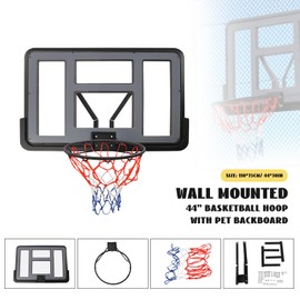 44'' Basketball Backboard and Rim Combo, Wall Mounted Basketball Hoops Indoor Outdoor Pole Mount Basket Ball Hoop with Adjustable Basketball Goal PET Backboard for School Gyms