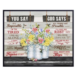Inspirational Christian Gifts for Women - Farmhouse Style Boho Wall Art - Bible Verse Quotes Wall Decor - Rustic Farmhouse Bathroom Scripture Art for Women, Woman, Girl - positive Affirmations