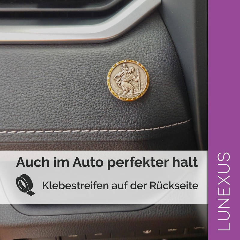 Lunexus St Christopher Car Magnet Ø 2.6cm - Metal, Gold