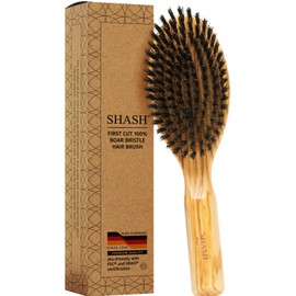 SHASH Everyday 100% Boar Bristle Hair Brush - Made in Germany | Suitable For Thin To Normal Hair, Firm, and Naturally Conditioning | Enhance Texture, Exfoliate, and Stimulate the Scalp