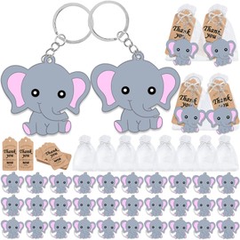 CiciBear 120 Pack Baby Shower Return Favors for Guests, 40 Baby Elephant Keychains, 40 Thank You Tags and 40 Gift Bags for It's A Girl Party, Kids Birthday Party Supplies