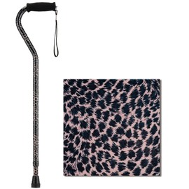 NOVA Designer Walking Cane with Offset Handle, Lightweight Adjustable Walking Stick with Carrying Strap, “Leopard” Design, 1 Count