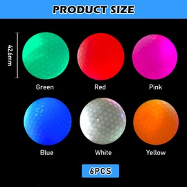 BORDEAG Luminous Golf Balls, Pack of 6 LED Golf Balls, Colourful Golf Balls, Colourful Light Up Golf Balls, Night Golf Ball, Luminous Golf Ball, Perfect for Night Training