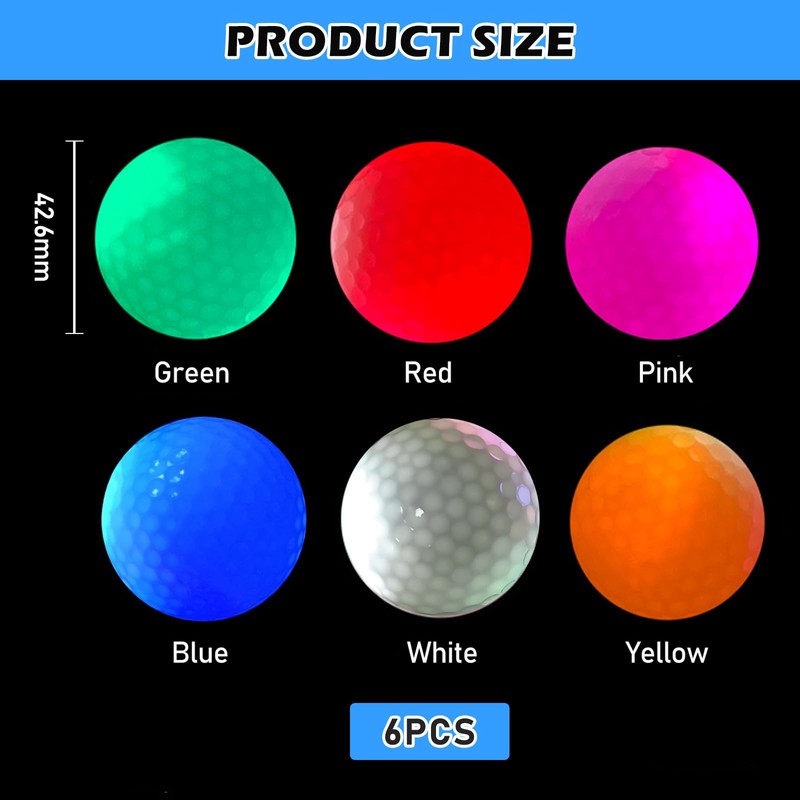 BORDEAG Luminous Golf Balls, Pack of 6 LED Golf Balls,
