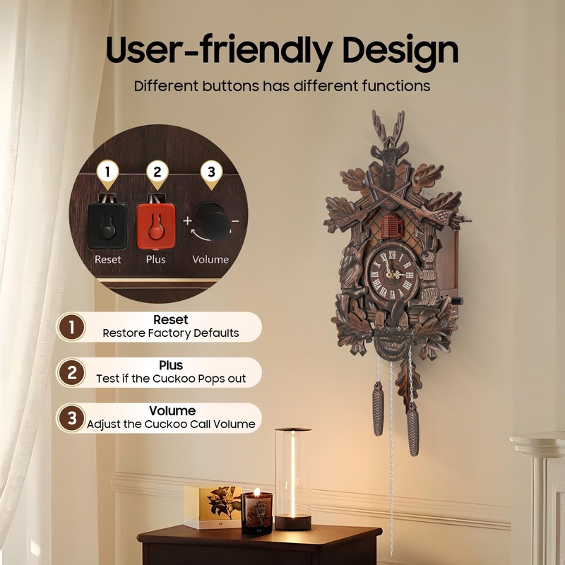 Kllkmmws Antique Cuckoo Clock, Traditional Handcrafted Black Forest Wooden Wall
