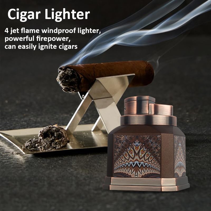 Lighters Cigar Lighter 4 Torch Jet Flame, Desktop Quad Flame