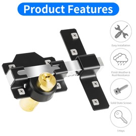 HeavenBird Mortrise Lock, Long Throw Gate Lock for Wooden Gate, Double Sides Locking, Suitbale for 50mm Thickness Door, 5 Keys