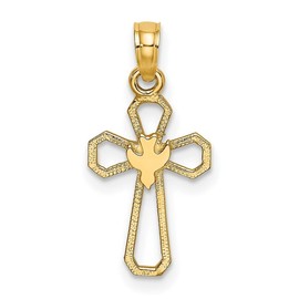 JewelryWeb 11mm 14k Gold Religious Faith Cross With Dove Cut out - Pendant Necklace for Women