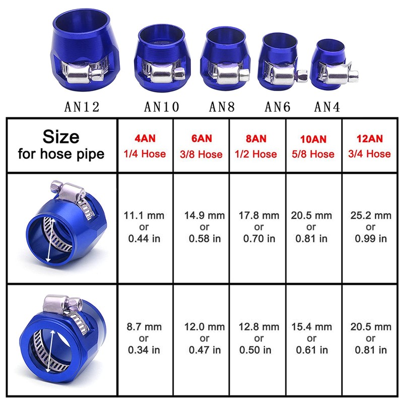 VEHSUN Econo Fitting 4pcs AN6 Hose End Finisher Clamp with