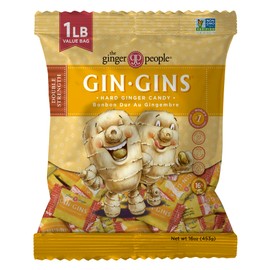 GIN GINS Double Strength Ginger Hard Candy – Natural Ginger Candy by The Ginger People – Individually Wrapped Healthy Candy – Double Strength Flavor – Large 1 lb Bag (16oz) – Pack of 1
