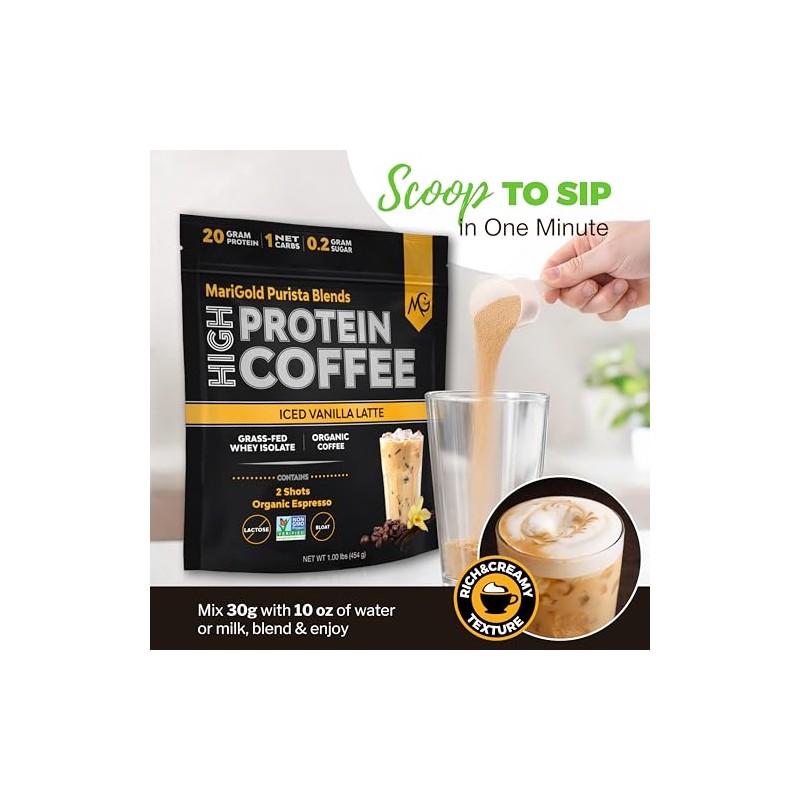MariGold- Café Alto en Proteínas Latte Helado de Vainilla, 20g