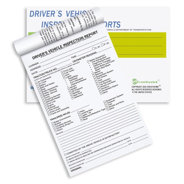 CreativeInk Detailed Driver Daily Vehicle Inspection Report Book/Forms, 35 Sets