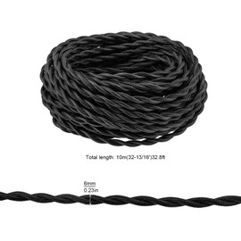 RTNLIT 32.8ft Twisted Cloth Covered Wire, 18-Gauge 2-Conductor Fabric Covered Lamp Cord, Vintage Electrical Wire for DIY Antique Industrial Lighting Project (Black)