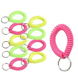 Lucky Line 2” Diameter Spiral Wrist Coil with Steel Key Ring, Flexible Wrist Band Key Chain Bracelet, Stretches to 12” Assorted Neon Colors, 25 PK (41076)