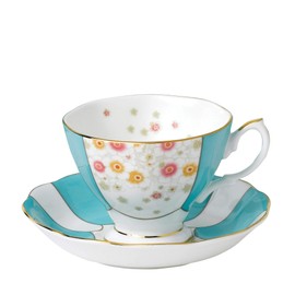 Royal Albert 40017531 108 100 Years 1930 Mint Deco Teacup, Saucer, Plate 20cm, 3 Piece Set Turquoise, Bone China