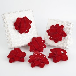 AIMUDI Red Velvet Wired Ribbon Star Gift Bows 4.5'' Christmas Bows for Gift Wrapping Self Adhesive Gift Wrap Bows for Party, Holiday, Christmas Decorations - 6 Counts