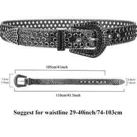 KorhLeoh Rhinestone Belt for Women Men, Western Cowgirl Cowboy Bling Studded Leather Belt for Jeans Pants (suit for waist 29-40")