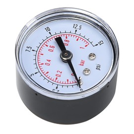 Mechanical Pressure Gauge, Manometro + Acqua Pressure Gauge Water for Air, Oil, Water, 1/8" Bspt Back Connection (0-15psi, 0-1bar)