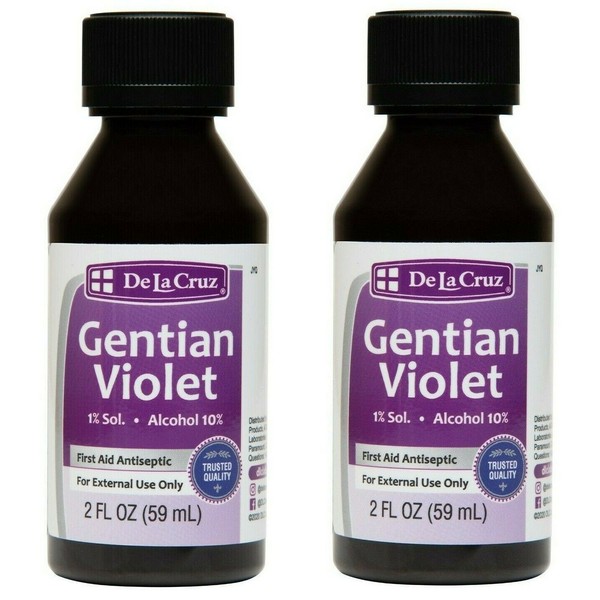 De La Cruz 1% Gent Violet Skin Antiseptic JUMBO BOTTLE 2 OZ  Exp. 2/24  (TWO)