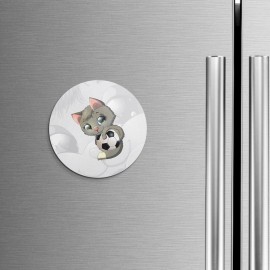 Unbranded Funny Cat Soccer Ball Animal | 4'' X 4'' Round Decorative Magnet