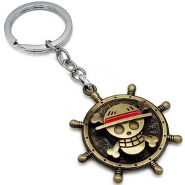 Weeb Keychains One Piece Anime Keychain with Jolly Roger Charm, One Piece Luffy Merch with Gift Box, Straw Hat Keyring & Phone Charm, Cool Key Chain Gifts For Men & Women | Spinning Luffy Jolly Roger