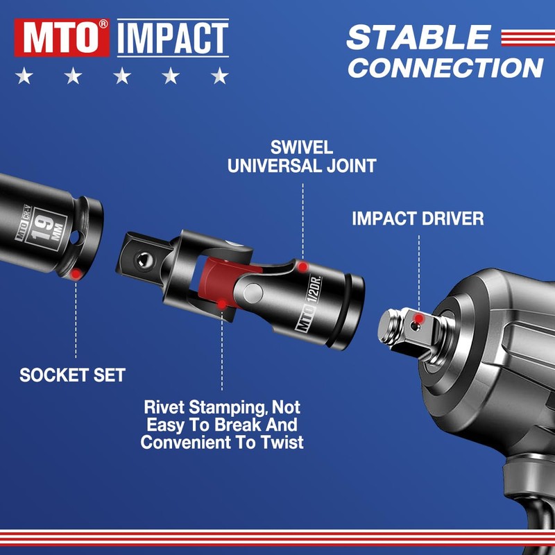 MTO Universal Joint Set 3PCS, 3/8" 1/2" 1/4" Drive Swivel