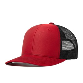 Quanhaigou Trucker Hat - Mesh Snap Back - Unisex Adjustable Baseball Cap - Outdoor Hats for Men Women, Red Black, One Size