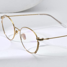 FONEX Titanium Glasses Frame Men,Vintage Retro Round Ultralight Optical Eyeglasses Women Eyewear F85719 (F85719 Gold)
