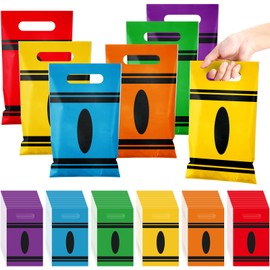 Geyoga 120 Pcs Back to School Crayon Gift Bag First Day of School Colorful Plastic Treat Tote Wrapping Goodie Bag with Handle for Kids Boy Girls Classroom Prize Party Favors Supplies