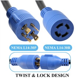 30 amp 4 Prong Generator Extension Cords 10FT,NEMA L14-30 Power Cord 30 Amp Male Plug to Female Receptacle,10 Gauge Heavy Duty Electrical Cord,Connect Generator as Backup Power,125/250V 7500W