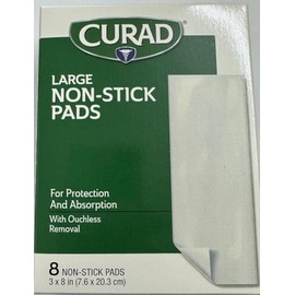 Curad Large Non-Stick Pads 3 Inches X 8 Inches 8 Each