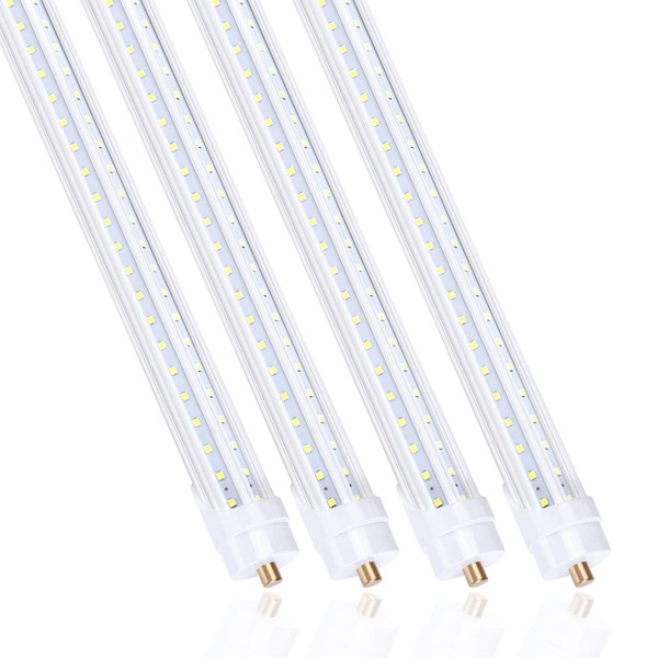 65W 8FT Shop Light FA8 Single Pin,270 Degree angle V Shaped Double Row LED Bulbs,5000K Daylight White, Clear Cover, Dual-Ended Power, Fluorescent Light Bulbs Replacement (4Pack),Ship from USA