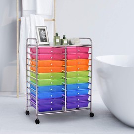 SILKYDRY 20 Drawer Rolling Storage Cart, Art Cart Organizer with Wheels for Makeup, Tool, Paper, Multipurpose Craft Storage Cart with Drawers for Office, Home, Classroom, Teacher, School (Rainbow)